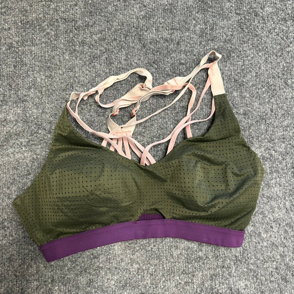 Victoria's Secret Sports Bra Womens 34C Olive Green Strappy Back Perforated Mesh